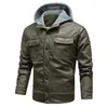 Men's Jackets Mens Fashion Artificial Fur Warm Casual PU Leather Coat Plush Splice Hooded Biker Men Winter coats 230213