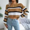 Pulls pour femmes Automne Hiver Top Pulls Style Casual Rayé À Manches Longues Crop Pull En Tricot Vêtements Femmes Ropa De Mujer # 35