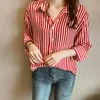 Camicette da donna Camicia vintage con stampa a righe da donna Risvolto Casual monopetto a maniche lunghe in chiffon Colletto rovesciato Camicie Top 2023