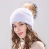 Beanies Beanie/Skull Caps Women's Hat Winter Beanie Knitted Angola Fur Bonnet Girl's Fall Female Cap with Pom Fashion Hatsbeanie/Skull