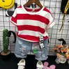 Vêtements année enfants Shorts tenue bébé rayures vêtements été filles à manches courtes t-shirt haut pantalon pièces garçons ensemble