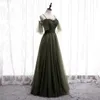 Vestido de noite com alças finas, tule verde-oliva, mangas curtas até o chão, personalizado, feito à mão, dama de honra, vestido de noite formal, vestidos de festa de formatura femininos