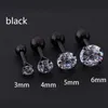 1pc/lot Size 6mm 4 Colors Punk Medical Stainless Titanium Steel Needle Zircon Crystal Stud Earrings For Men Women Party
