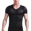 Unterhemden Sexy Herren-T-Shirts aus Eisseide, nahtlos, kurzärmelig, schlank, dehnbar, atmungsaktiv, Unterwäsche, dünne Sport-Tops