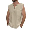 Men039S TANK TOPS Male Summer Mens Cotton Linen T Shirt ärmlös Henley Casual Loose Tee Breattable Soft Tshirts3284638