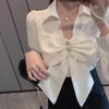 Damesblouses shirts werkstijl v boog witte blouse vrouwen lente 2023 ol lange mouw chiffon shirt elegante tops blusas mujer casual Korea