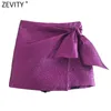 Shorts Women Zevity Women High Street Bow Decoration Textura Púrpura Faldas de la dama Fly Fly Shorts Chic Pantalone Cortos QUN938 230213