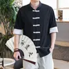 Etniska kläder män qipao toppar tang kostym traditionell kinesisk stil hanfu zen konst casual blus bomull t-shirt samurai haori