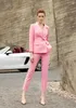 Элегантные адаптированные женские брюки костюмы Spring Pink Prom Party Wear Blazer для свадебных прямых брюк 2 штуки