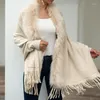 Scarves Lady Fur Collar Winter Shawls And Wraps Bohemian Fringe Oversized Womens Ponchos Capes Batwing Sleeve Cardigan