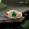 Band Rings Huitan Romantic Irregular Plant Rings With Gepmetric Green Cubic Zircon Stone Fresh Leaves Band Design Engagement Rings Hot G230213