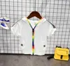 Kläder S Fahion Children 'Sleeve Cool Hooded Rainbow Sleevesimple Striped Short Twopiece Set for Boy Girl