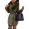 Women's Trench Coats Women's Winter Plus Size Jacket Fashion Bowknot Belt Faux Fur Collar Solid Color Warm Thick Slim Long