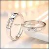 Couple Rings 2Pcs Love Sets Zircon Ring Fashion Sier Jewelry Romantic Lover Set Drop Delivery Dhnpu