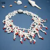 Chaînes GuaiGuai bijoux 19 "4 brins naturel blanc riz perle rouge corail liberté pépite collier pour les femmes