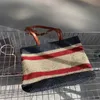 Same Straw Woven Beach Bag Large Capacity Contrast Color Shoulder Crossbody Personalized Striped Woven Totes 230213