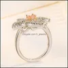 Anelli a fascia Carino femminile rosa cristallo pietra anello fascino argento colore matrimonio sottile per le donne Dainty sposa fiore zircone fidanzamento goccia De Dhbrf