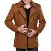 Erkek yün harmanları moda erkekler orta uzun eşarp yaka pamuklu kış kalın sıcak yün ceket ceket erkek düz renkli hendek palto 230213