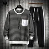 Herren Trainingsanzüge Herbst Trainingsanzug Männer Casual Harajuku Streifen Zweiteilige Sets Mode Sweatshirt Hosen Hip Hop Sportswear Set Streetwear 230213