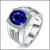 Anelli a cluster blu Sapphire regolabile sier maschile ad alta tendenza con anello diamantato drop drop dhblw