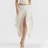 Skirts Fashion Women's Temperament Double Layer Satin Pleated High Waist Design Irregular Slit Skirt