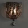 Стеновая лампа скандинавская ретро -богемия светодиодные деревянные коридоры для бусин