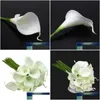装飾的な花の花輪ブーケリアルな白いラテックスカラリリーリジアンサスフラワーバンチ20ヘッドドロップデリバリーホームガーdhlvi