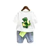 Ställer in baby pojke kläder casual tracksuit ren bomullskläder sommar missfärgning dinosaurie tshirtspants för barn sport outfit y