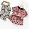 Ensemble de vêtements pour enfants filles, t-shirt à manches courtes imprimé léopard, Short décontracté, costume d'été, nouvelle collection