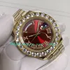 Z Automatyczne zegarki w stylu Box 5 do męskiej diamentowej ramki czerwona tarcza 43 mm 18K żółta złota bransoletka mechaniczna zegarek na rękę