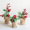 Kerstdecoraties Xmas Simulatie Rood Fruit Pine Cone Branch Desktop Kleine Tree Artificial Pot Decoration PO Props