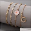 Anklets Daisy Flower Five Pointed Star Moon 4Piece Set European And American Beach Foot Chain Wholesale Drop Delivery 202 Dhzrl