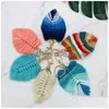 Key Rings Bohemian Beach Keys Chains Tassel Ring Party Favor Gifts Keyrings Hand Woven Leaf Bag Accessories Rope Pendant 1613 T2 Dro Dhpjo