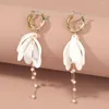 Boucles d'oreilles pendantes crochet en forme de C sept couleurs perle pétales blancs oreille goujon bohème gland élégant fée longue goutte bijoux charme femmes