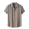 Men's Casual Shirts Vintage Stripe Printed Tee Short Sleeve Button Turn-down Collar Shirt Summer For Men Camisas