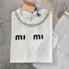 Women's T-Shirt Designer 22 Spring and Summer New Round Neck Print Heavy Hand Nail Drill Bead Temperament Short Sleeve T-shirt DT8P