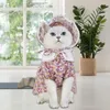 Kattdräkter husdjur kjol blommor tryck lapel krage tunn bra duktilitet bekväm klädsel med hatt sommarkitty kläder hund kläder