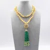 Chains GuaiGuai Jewelry Cultured Golden Rice Pearl Necklace CZ Ball Connetor Yellow Green Agates Tassel Pendant Handmade For Lady