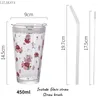 Wine Glasses 450ml Cute Strawberry Cups Portable Juice Water Cup Straw Brush Glass Bottle Milk Coffe Drink Mug Drinking Drinkware