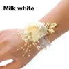 Decorative Flowers White Corsage Bridesmaid Sisters Hand Artificial Bride For Wedding Dancing Party Decor Bridal Prom 28 Option