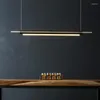 Lustres Nordique design Restaurant LED lustre barre créative moderne minimaliste bureau longue bande lampe en bois massif Art lampes 90-260V