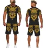 Męskie dresy letnie 3D Złoty wzór Lion Głowa drukowana Mężczyźni T-shirtss Suit Suit OversizeSal Casual Man Trend Trend Trend Trend 230213