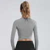 Camisetas para mujer Maoxzon, camisetas cortas deportivas ajustadas sexis para mujer, camisetas cortas de manga larga para correr, entrenamiento, Tops cortos elásticos de secado rápido