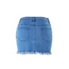 Short skirt summer European American vintage fringed denim short skirt wrapped hip jeans skirt 6065