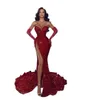 Sexig 2022 röda paljetter sjöjungfrun prom festklänningar älskling delad sida spets plus storlek formell kväll tillfälle klänningar vestidos de noiva bc15159 gw0213