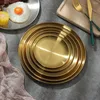 Plates Stainless Steel Fruit Tableware Cake Dessert Metal Dining Disc Shallow Tray Round Plate Bone Spitting Dish