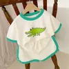 Комплекты одежды Summer Wear Yearold Cartoon Dinosaur костюм с коротким рукавом детский хлопок шорты для футболки повседневная спортивная одежда