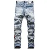 Jeans pour hommes Qualité Cupidon Patch Design Haute Hommes Lavé Bleu Trou Brodé Élastique Denim Punk Hip Hop Pantalon