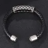 Charm Bracelets Titanium Steel Magnetic Buckle Leather Bracelet Braided Rope Stainless Casting String