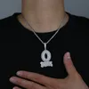 Iced Out Lettre O Bloc Pendentif Bling Cubique Zircone Micro Pave Cz Pavé Hip Hop Hommes Garçon Corde Chaîne Bijoux